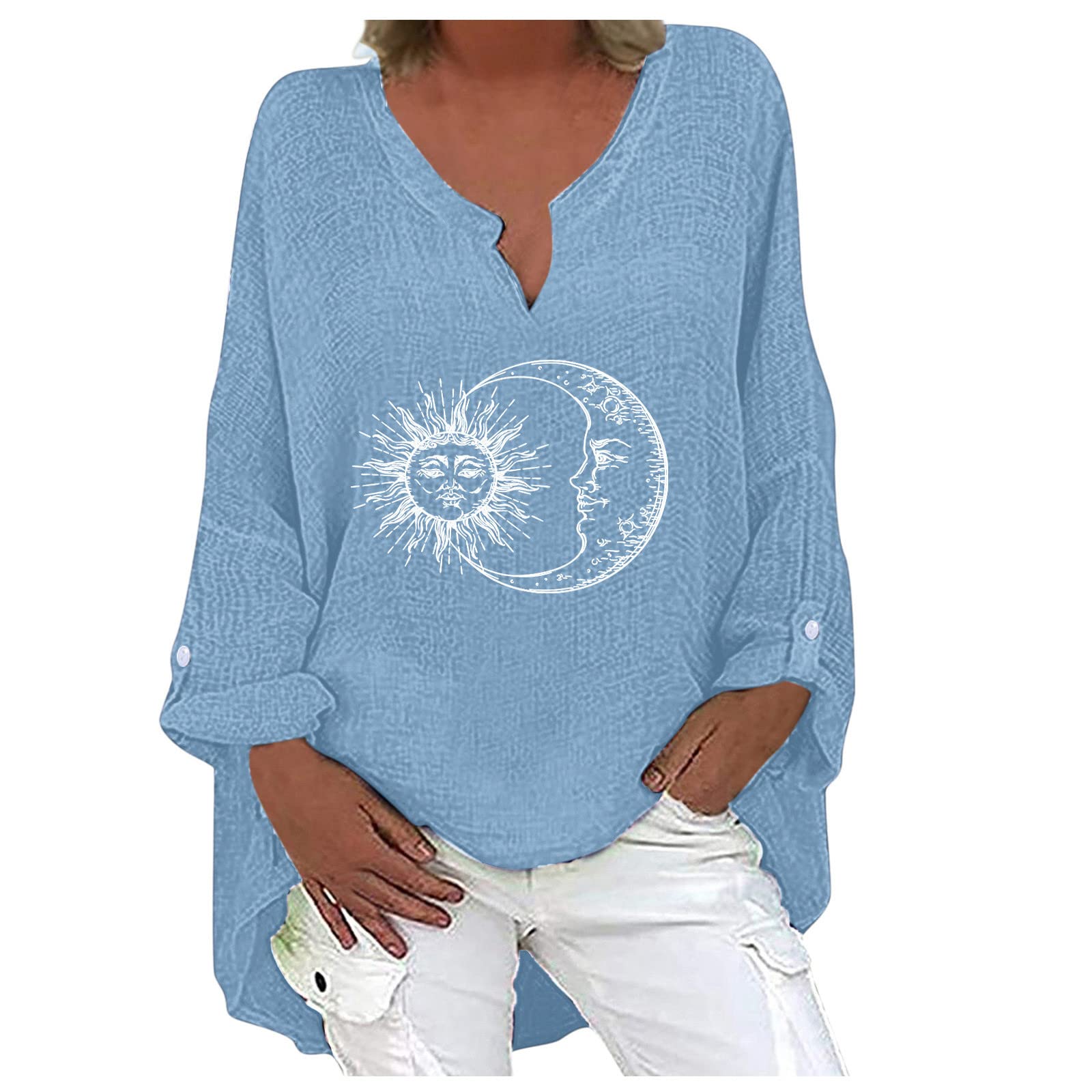 Swrowesi Women's Lightweight Cotton Linen V-Neck Long Sleeve Blouse - Breathable Loose Fit Office Shirt for Business Casual & Spring Outfits | Workwear, Travel Essentials, Weekend Style | Ideal for Office Meetings, Business Trips, Spring Fashion & Everyday Comfort | Perfect for Professional Settings, Vacation Packing & Casual Outings | Great for Work, Travel, Spring Outings & Daily Wear