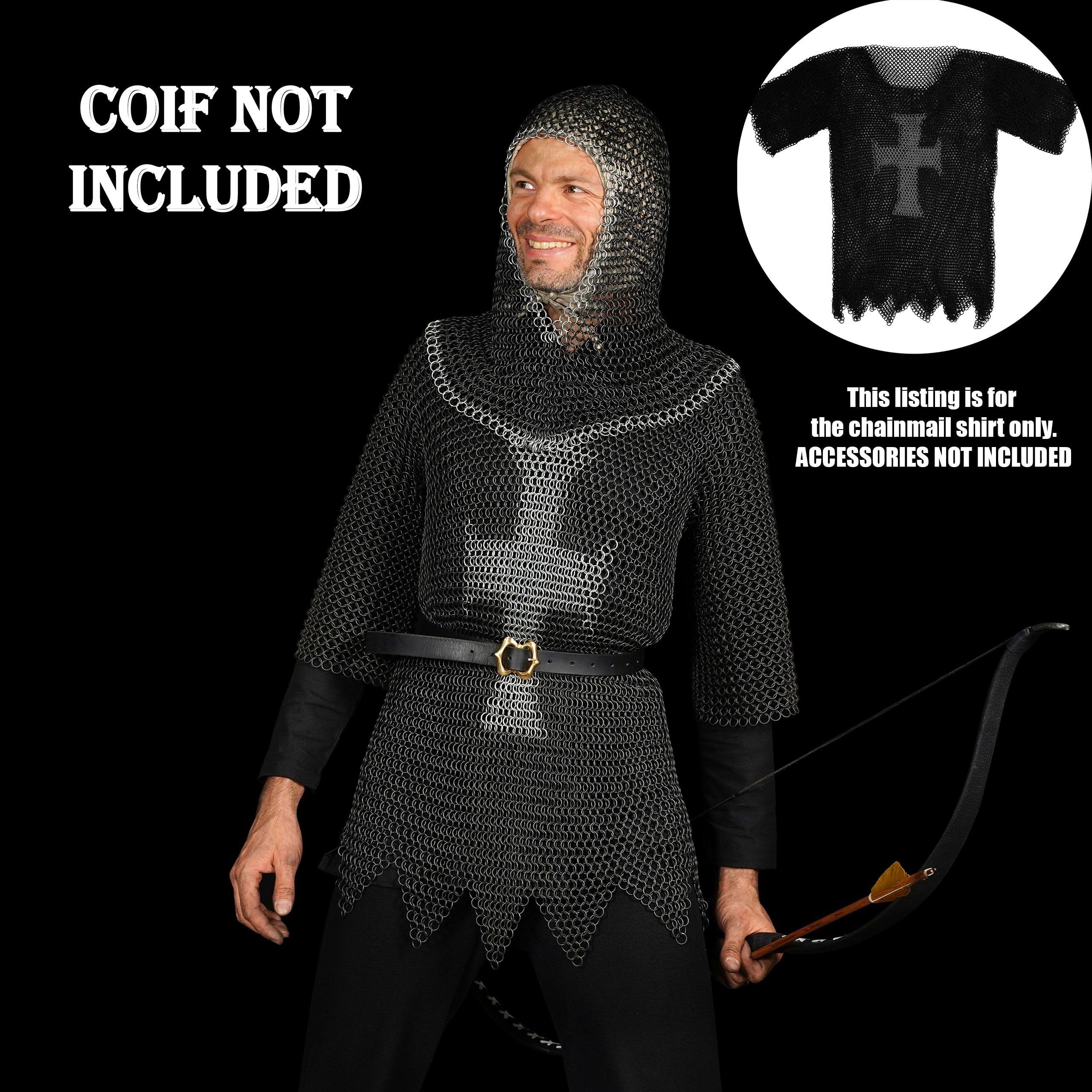 Mythrojan Chainmail Shirt - Steel Butted Half Sleeve Armor for Medieval LARP, Renaissance Faire & Cosplay | Historical Reenactment & Costume Accessory