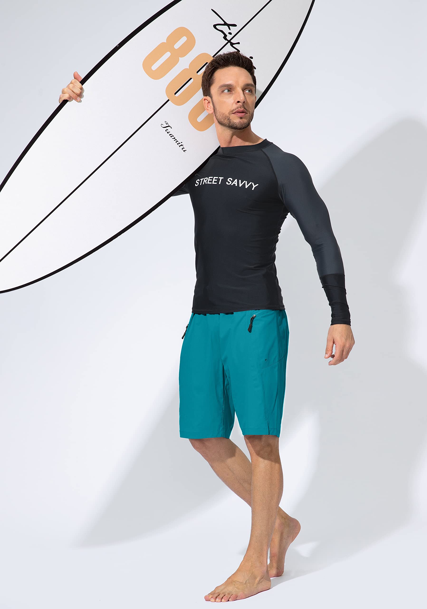 **Men's Quick Dry Swim Trunks with Zipper Pockets - No Mesh Liner Board Shorts for Beach, Pool & Water Sports**