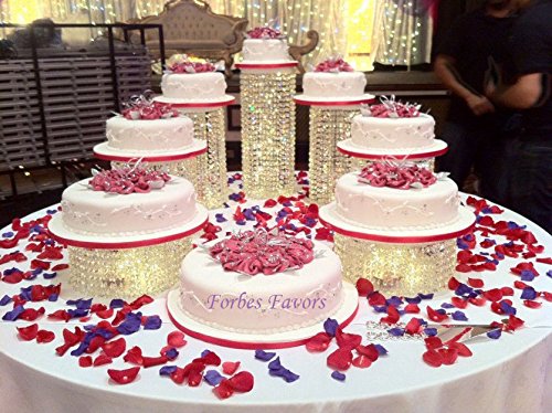 7-Piece Round Acrylic Crystal Asian Style Chandelier Cake Stand Set with White Lights - Perfect for Wedding Dessert Displays, Party Centerpieces & Home Decor