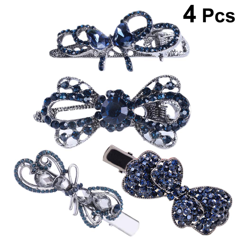 Beaupretty 4-Pack Rhinestone Bow Hair Clips for Girls - Party & Wedding Accessories