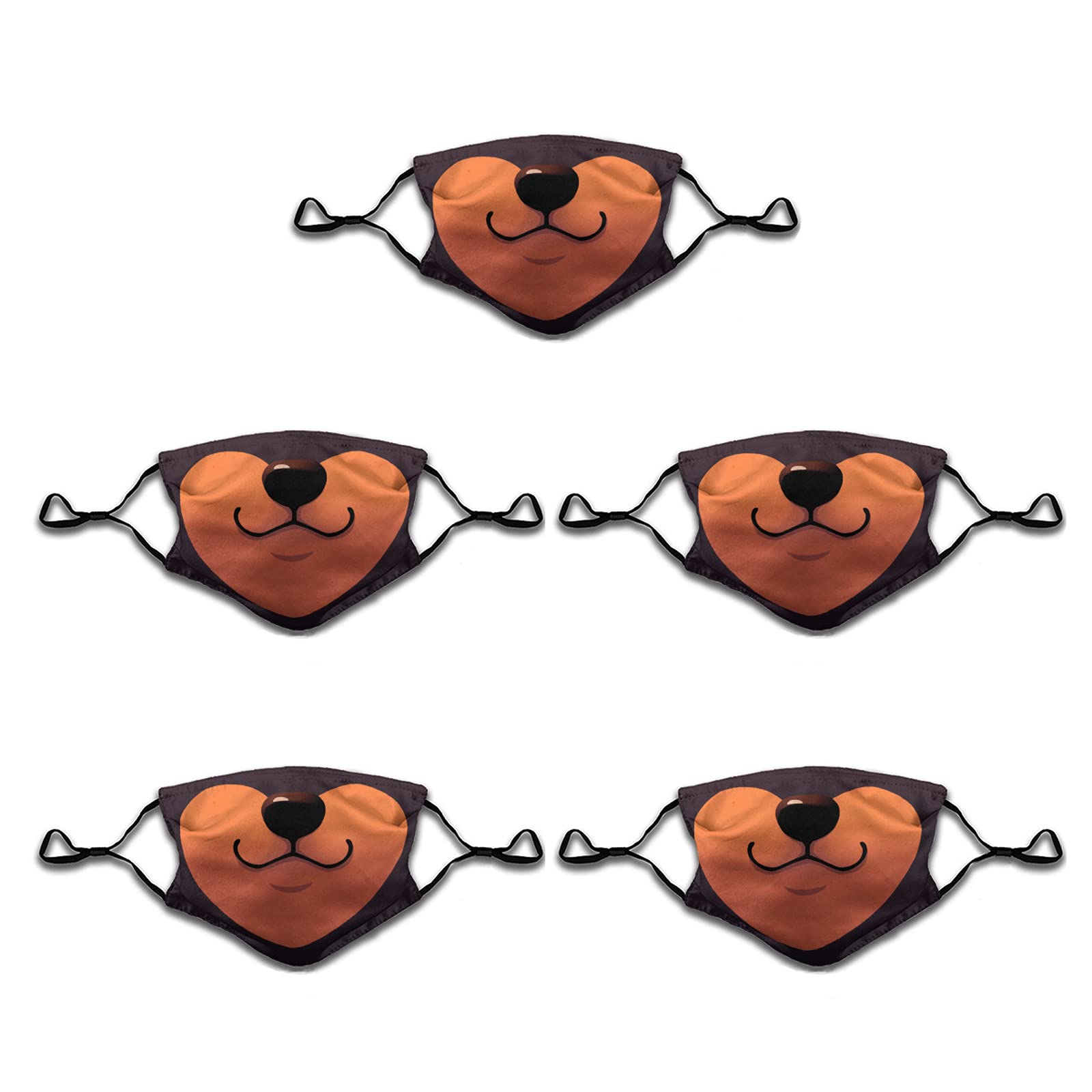 Funny Doberman Puppy Dog Face Mask Set - 5 Reusable Cloth Bandanas with 10 Filters for Adults & Kids | Halloween, Cosplay, Pet Lover Gift, Costume Party Accessories