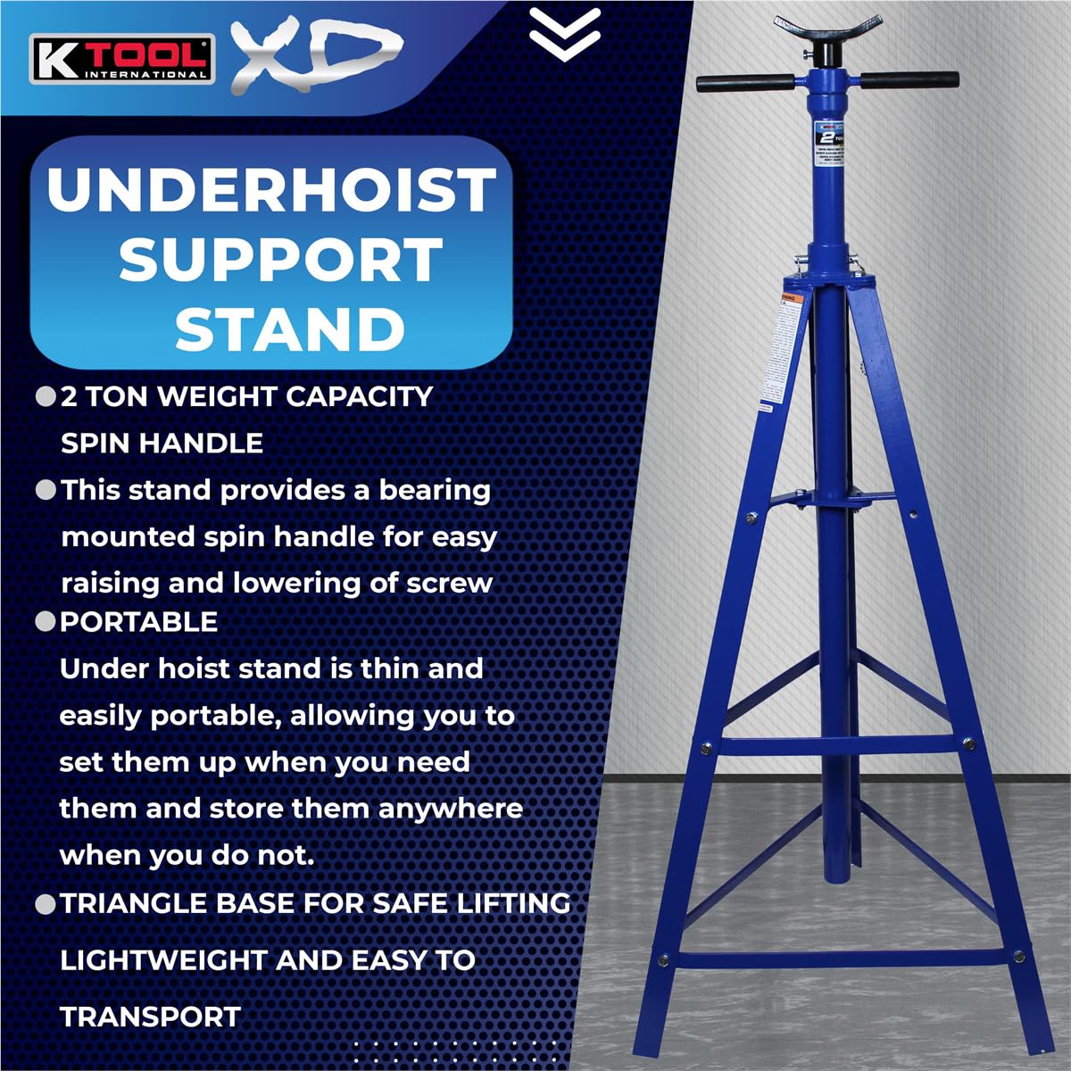 K Tool International XD61002 2 Ton Heavy Duty Automotive Tripod Stand - 4,000lb Capacity, Adjustable 49