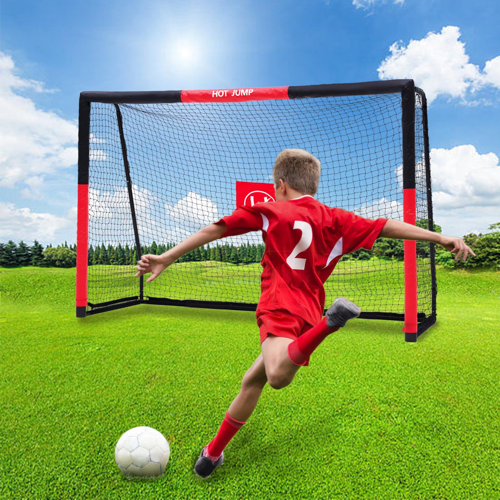 6x4/8x5/10x6.5/12x6.5ft Metal Soccer Goal for Backyard - Adjustable Kids & Adults Soccer Net with Zipper Design, Easy Assembly, Weatherproof Foam Padded Goal Post - Perfect for Youth Training, Backyard Practice & Family Soccer Games