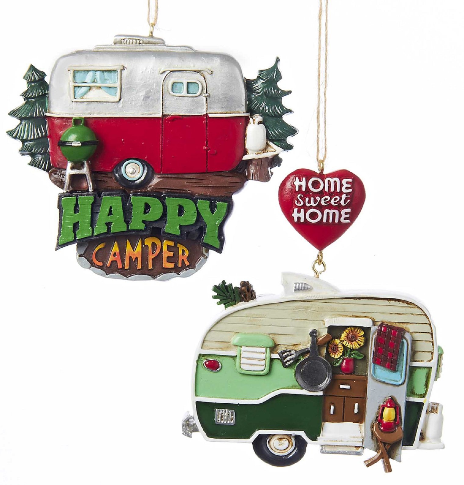 Resin Painted Camper Hanging Ornaments - Set of 2 with 'Home Sweet Home' & 'Happy Camper' Designs - Perfect for RV Decor, Christmas Tree Ornaments, and Gift Giving