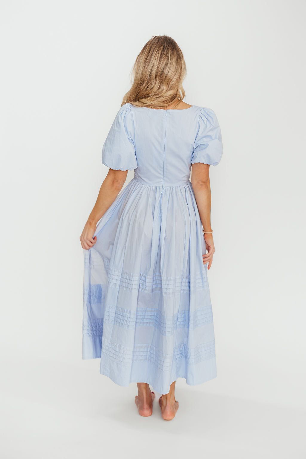 Milana 100% Cotton Puffed Sleeve Midi Dress - Baby Blue Floral Summer Dress for Women | Perfect for Beach Vacations, Garden Parties & Date Nights
