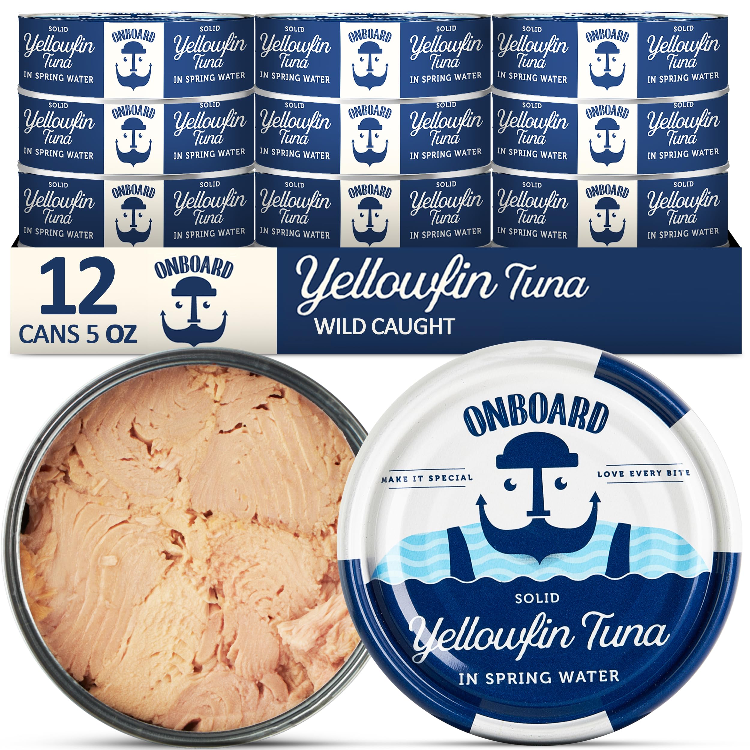 Premium Wild-Caught Yellowfin Tuna in Spring Water - 12 Pack (5 Oz Cans) | Sustainably Sourced, Non-GMO, Gluten Free | High Protein (24g) Canned Tuna for Salads, Sandwiches, Pasta & Healthy Recipes | Perfect for Keto, Paleo & Meal Prep