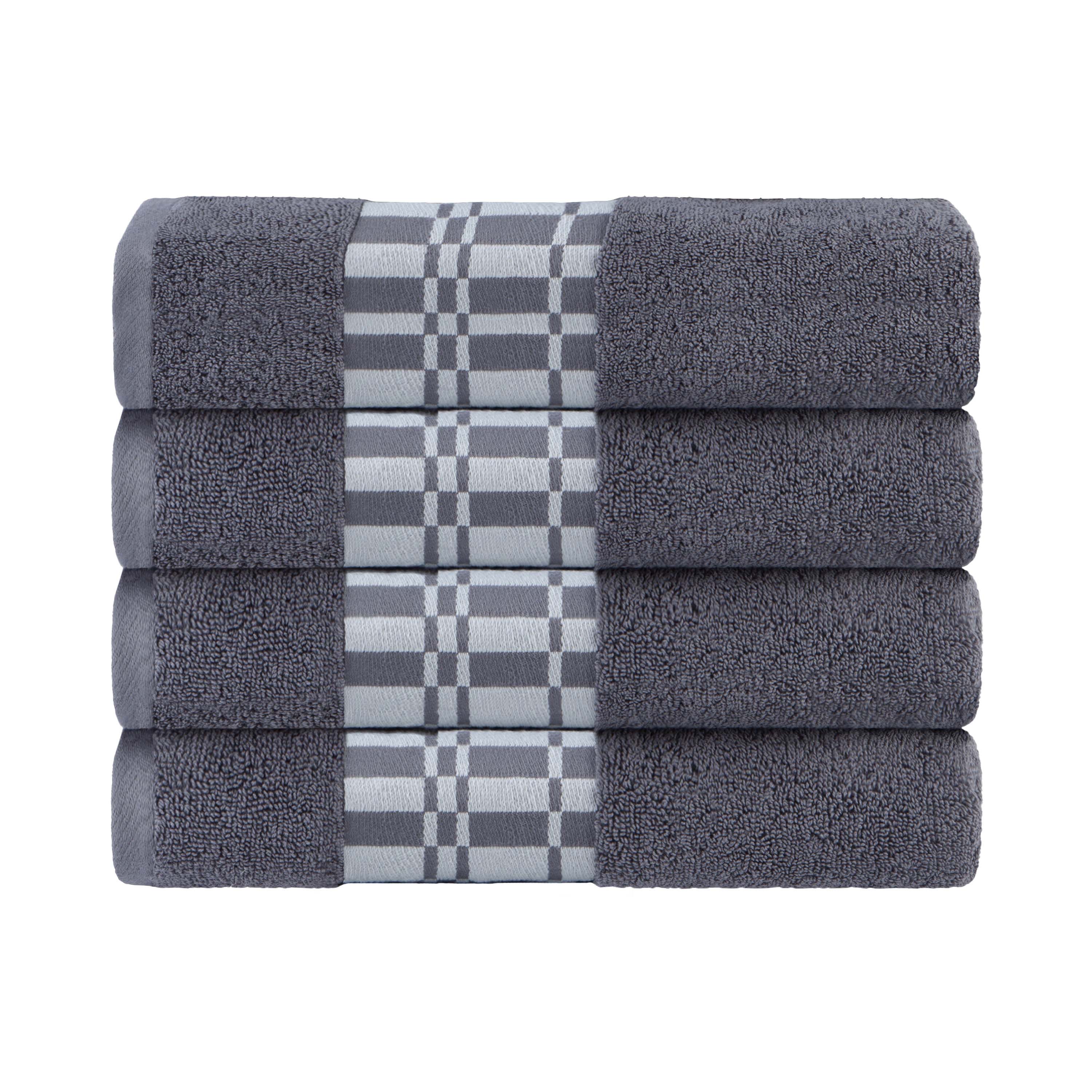 Larissa Cotton Geometric Embroidered Border Bath Towels Set of 4 - Soft Absorbent Quick-Dry Luxury Towels for Spa, Bathroom, Pool & Beach Use
