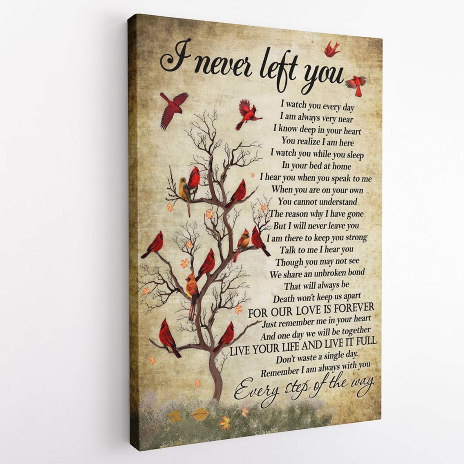 8''x12'' Framed Modern Cardinal Canvas Wall Art - Wood Wall Decor, Kitchen & Living Room Paintings, 'I Never Left You' Cardinal Canvas Art - Perfect for Home, Office & Gift Giving