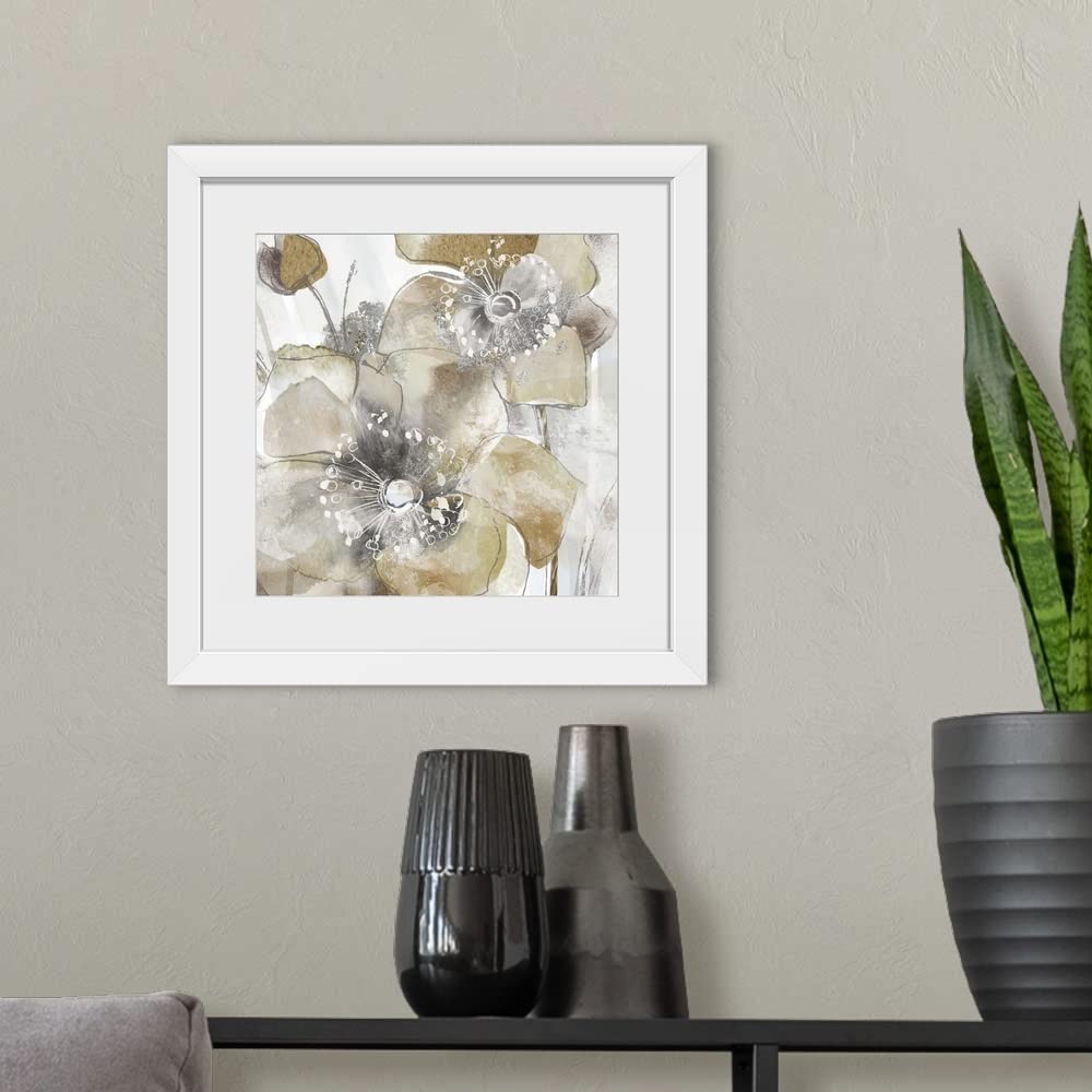 GREATBIGCANVAS Taupe Spring Poppy II White Framed Wall Art Print - Floral Home Decor for Living Room, Bedroom & Office