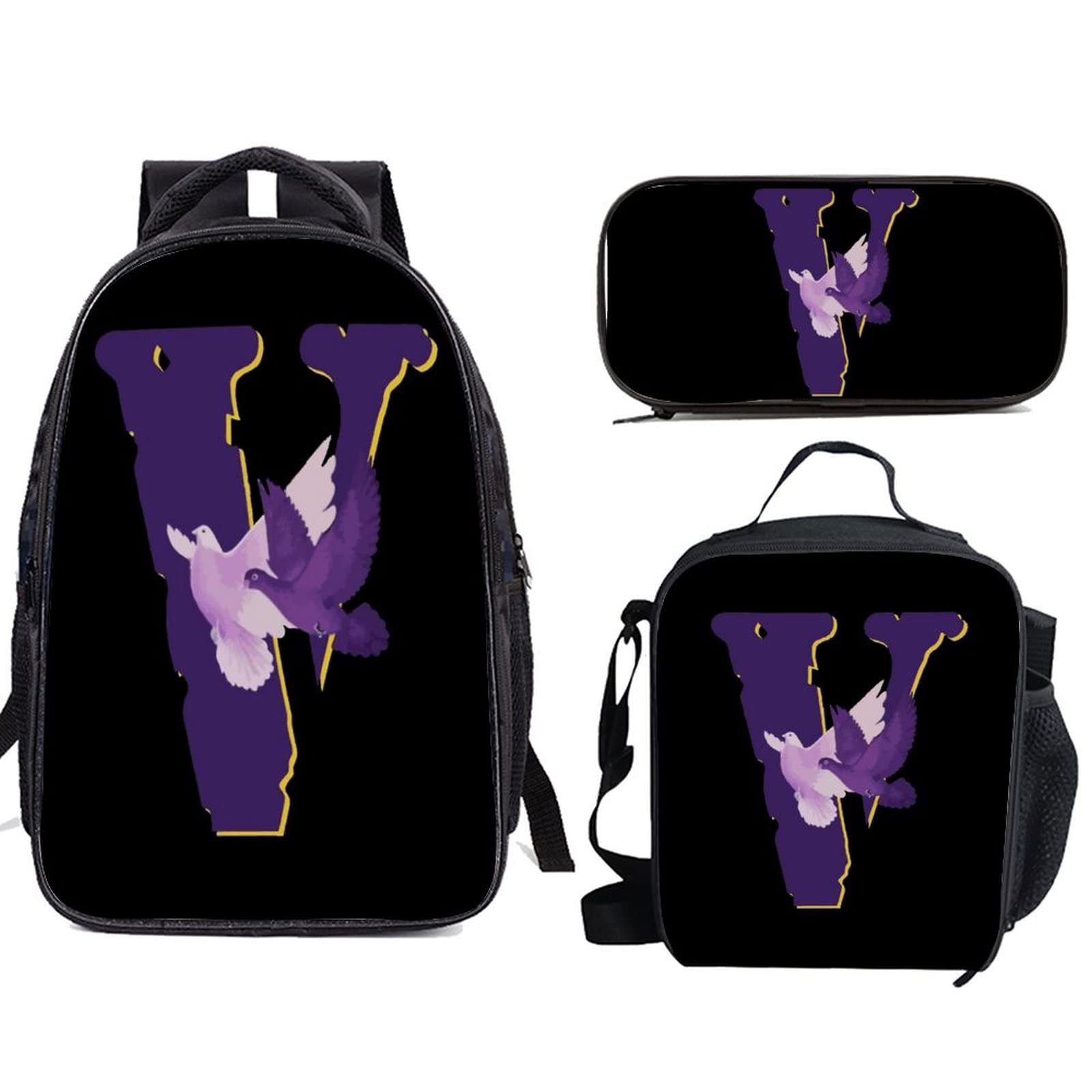 Alencdult Big V Backpack Set for Teens - 3-Piece Cartoon Backpack with Lunch Bag & Pencil Case for School, Travel & Daily Use | Boys & Girls Backpack Collection