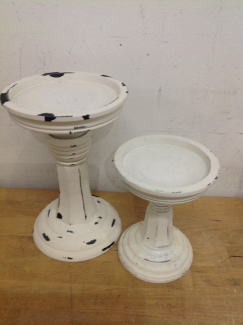 Pair of White Wood Candle Holders - Elegant Home Decor for Dining Table, Wedding Centerpiece & Cozy Ambiance