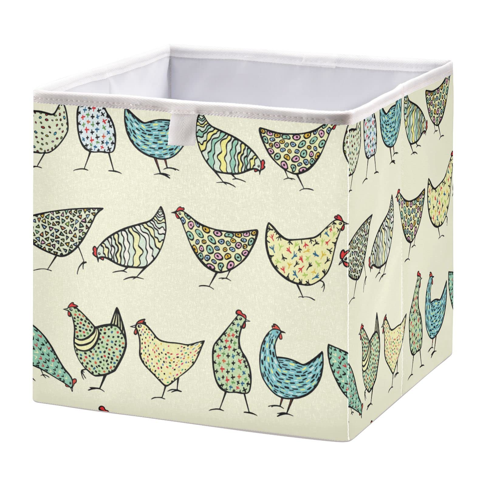 Abstract Hand-Drawn Chickens Storage Basket - Collapsible Square Bin for Nursery, Home Office & Dorm Room | Perfect for Organizing Toys, Books & Laundry