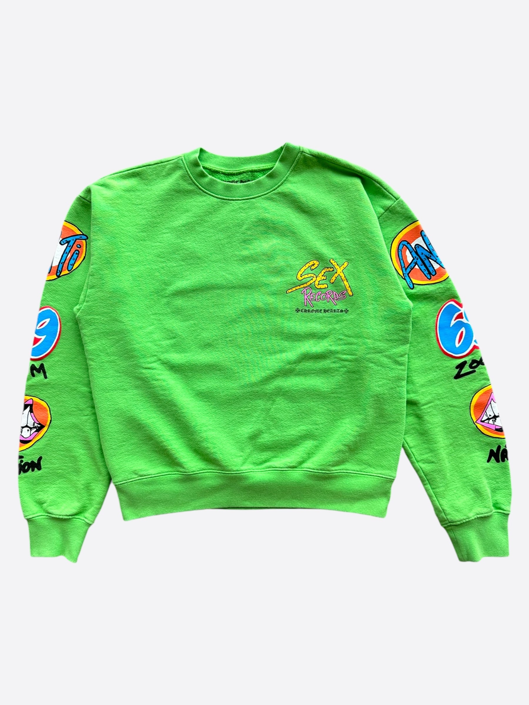 Chrome Hearts Green Sex Records Logo Sweater for Men & Women | Vintage Streetwear Hoodie | Perfect for Concerts, Parties & Casual Outfits