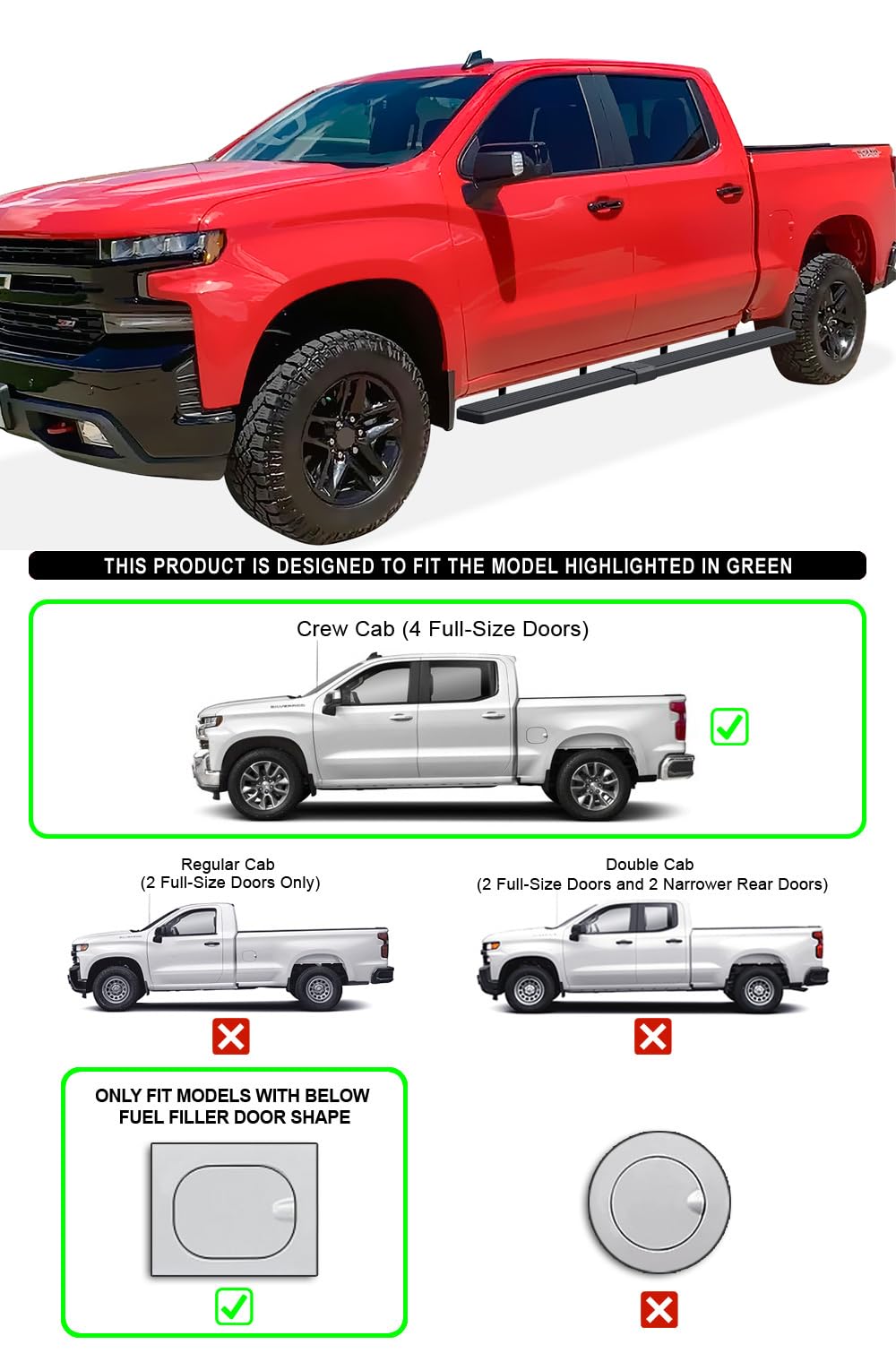Premium Stainless Steel Wheel-to-Wheel HD Ridez Step Bar - Compatible with Chevy Silverado & GMC Sierra 1500 (2019-2025), 2500/3500 HD (2020-2025) - Crew Cab 5.5ft Bed - Perfect for Off-Roading, Truck Access & Enhanced Style