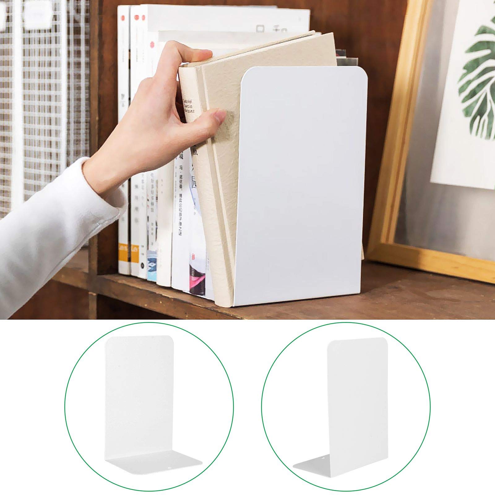 6 Pack Heavy Duty Metal Bookends - Decorative Book Holders for Shelves, Home & Office - Secure Books, Organize Kids' Room & Study Space - Perfect for Bookshelves, Desks & Libraries