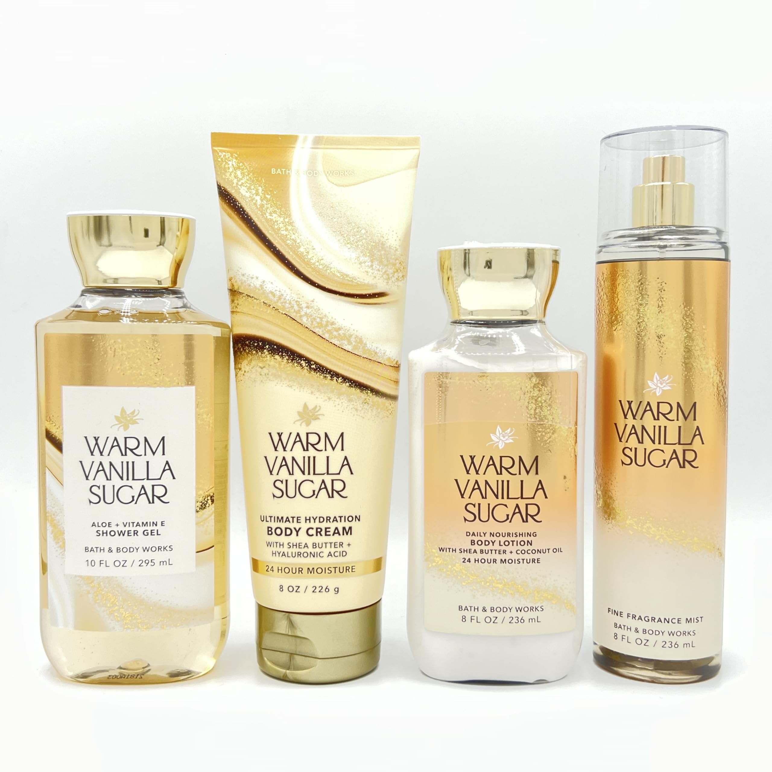 Warm Vanilla Sugar Bath & Body Gift Set - 4-Piece Bundle with Shower Gel, Hydrating Body Cream, Nourishing Lotion & Fragrance Mist | Perfect for Self-Care, Spa Days & Holiday Gifts