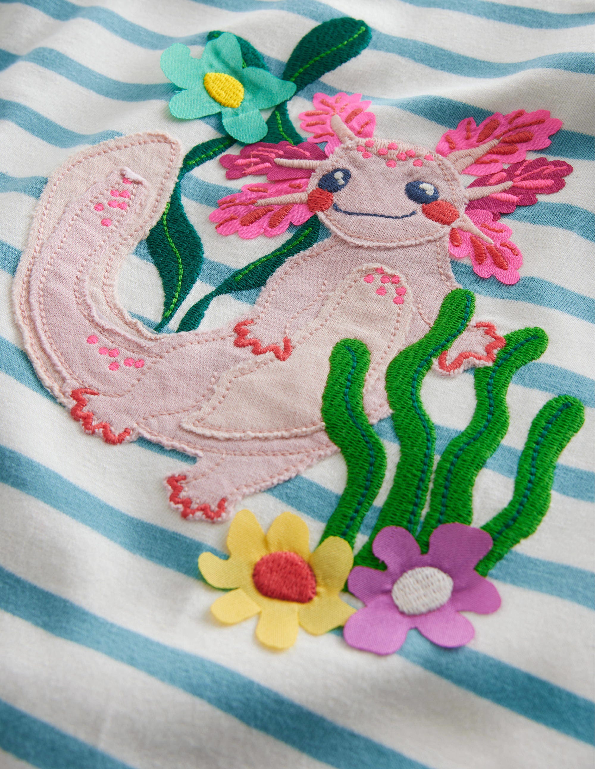 Stylish Appliqué T-Shirt in Aqua Sea & Ivory - Perfect for Casual Wear, Beach Outings, and Summer Fashion