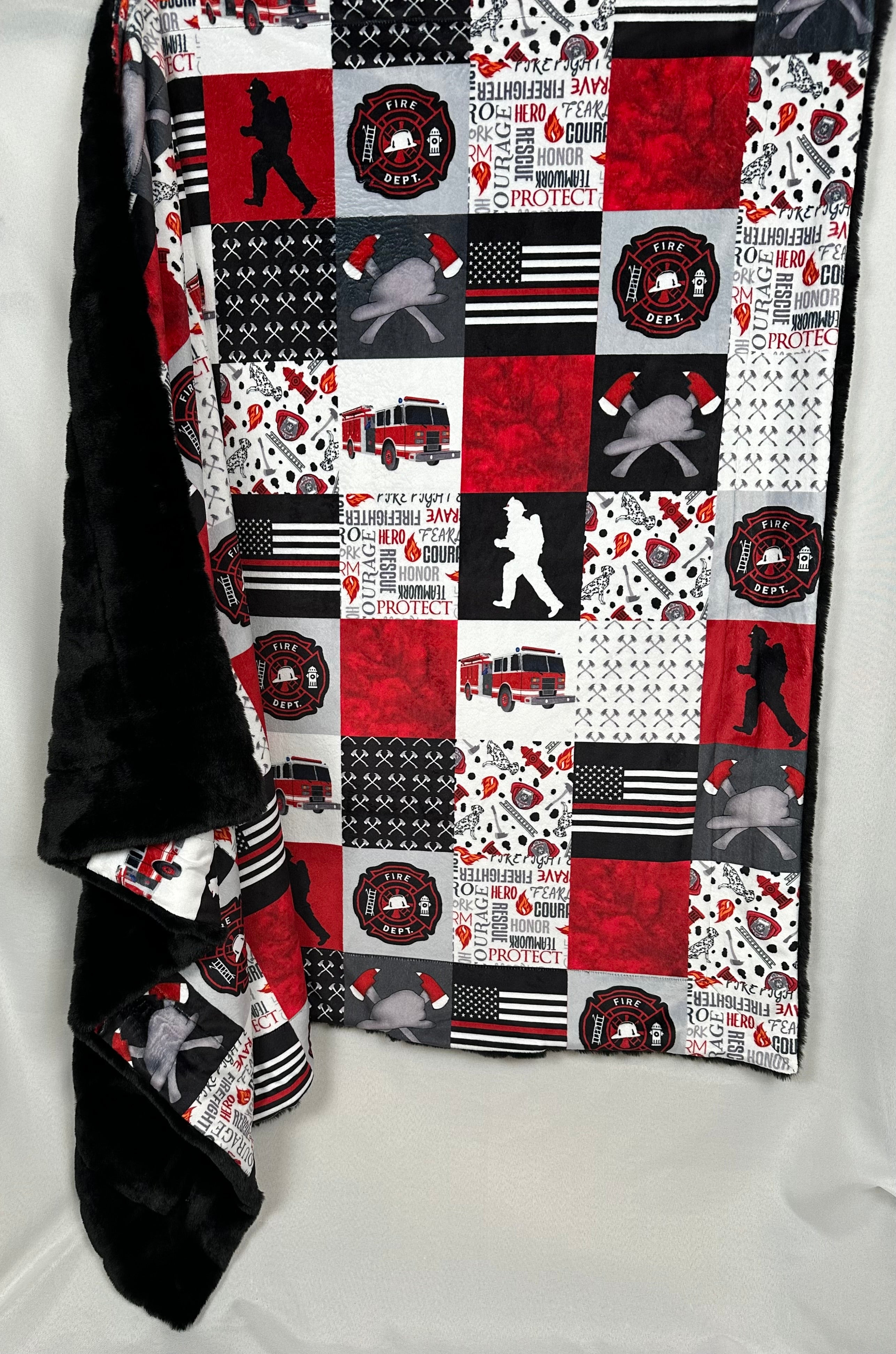 Premium Firefighter Themed Black Sidney Minky Blanket 45x60 - Soft & Cozy Throw for Kids and Adults | Perfect for Bedroom, Sofa, or Gift Giving