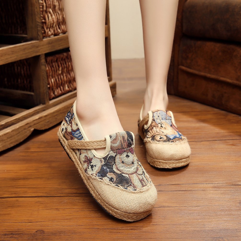 Comfortable Women's Loafers - Anti-Slip Bear Pattern Canvas Slip-On Flats | Casual Walking Shoes for Work, Travel & Everyday Wear