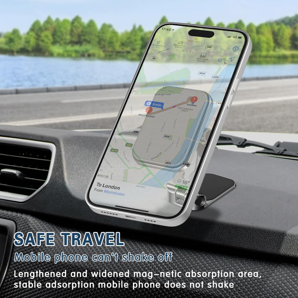 360° Rotating Magnetic Car Phone Holder Mount - Universal Dashboard Cell Phone Stand for iPhone & Android - Perfect for Hands-Free Driving & GPS Navigation (Black)