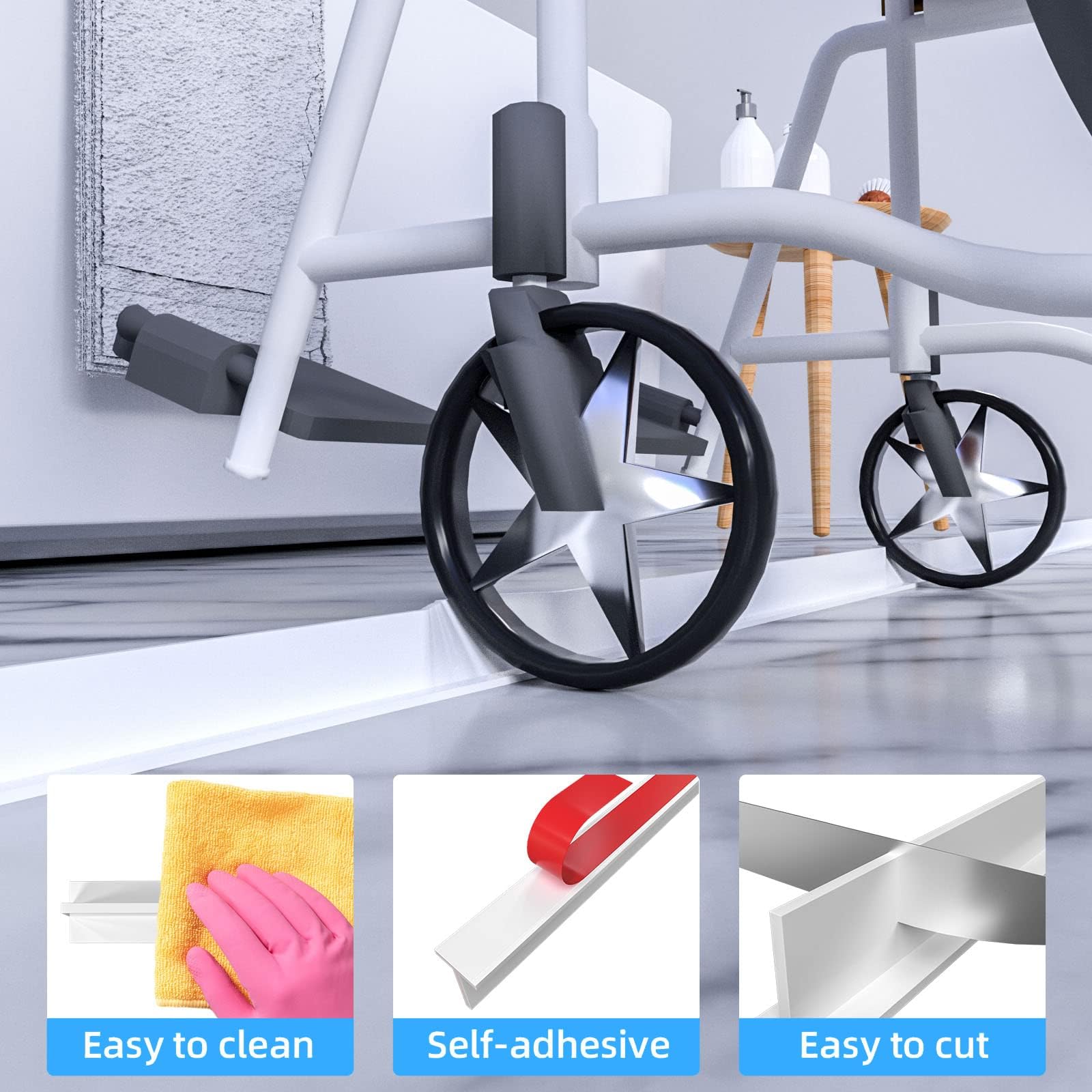 **Duzzy 67 Inch Collapsible Shower Threshold Water Dam - Silicone Water Stopper Barrier for Walk-In & Wheelchair Accessible Showers (2