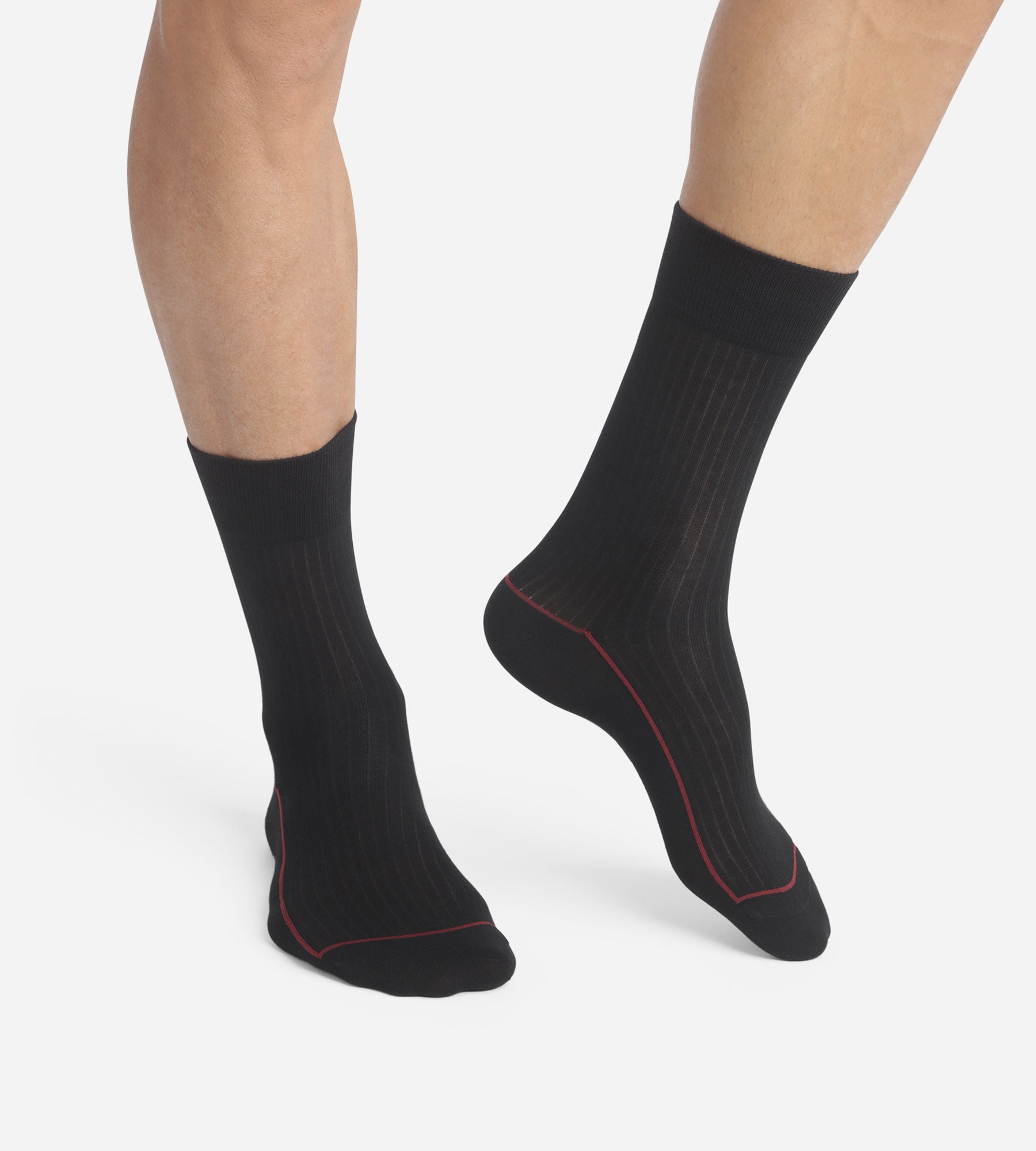 Men's Ribbed Cotton Socks with Colored Stripes - Black - Comfortable & Breathable for Daily Wear, Work, and Casual Outfits