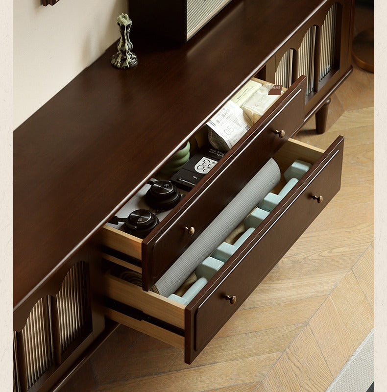 Stylish Poplar Solid Wood TV Stand - American Modern Design for Living Room & Home Theater Setup