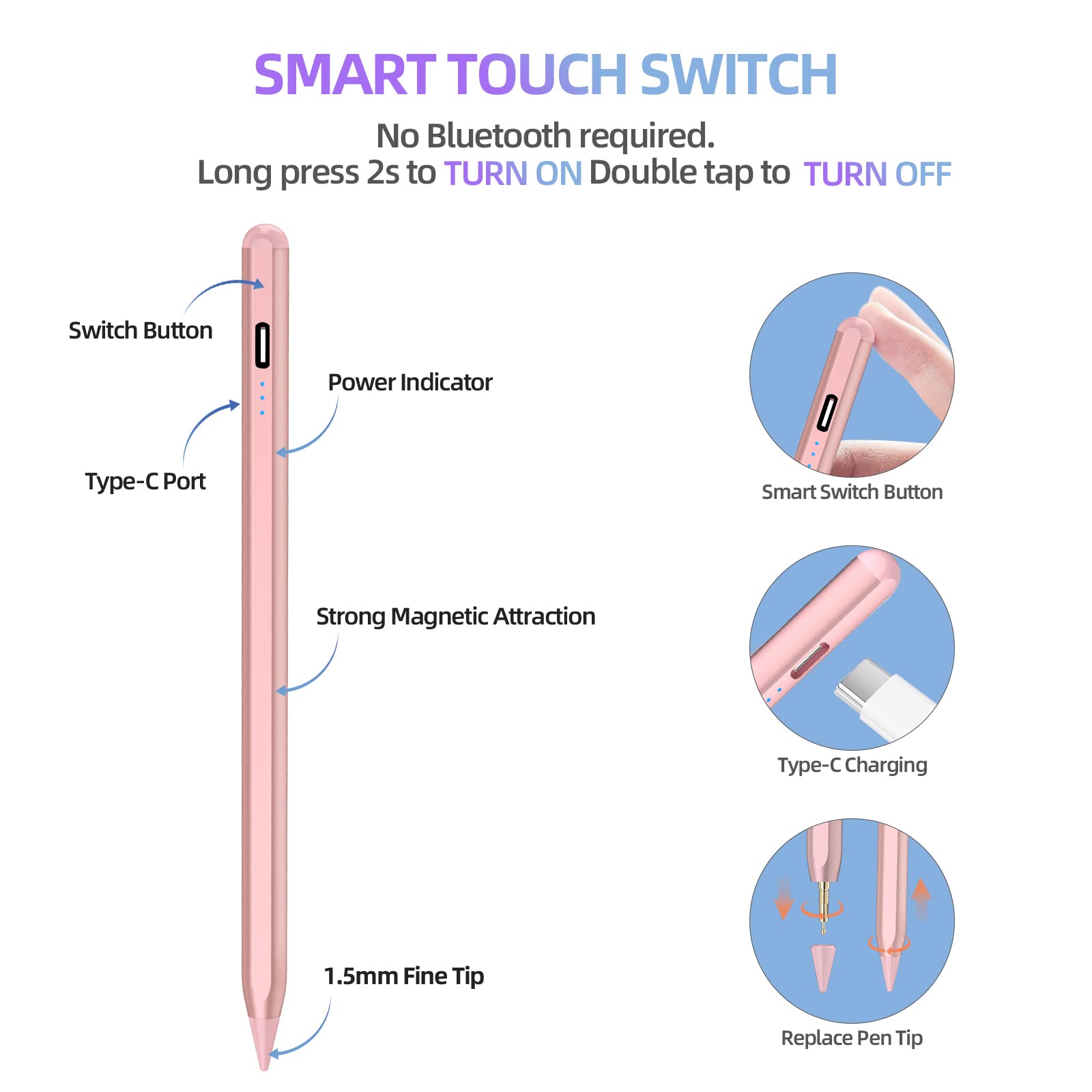 Premium Stylus Pen for iPad 10th/9th Gen, iPad Air 5/4/3, iPad Pro 11/12.9 Inch - Magnetic Apple Pencil Alternative with Palm Rejection & Tilt Sensitivity (Rose Gold) - Perfect for Digital Art, Note-Taking & Professional Design Work