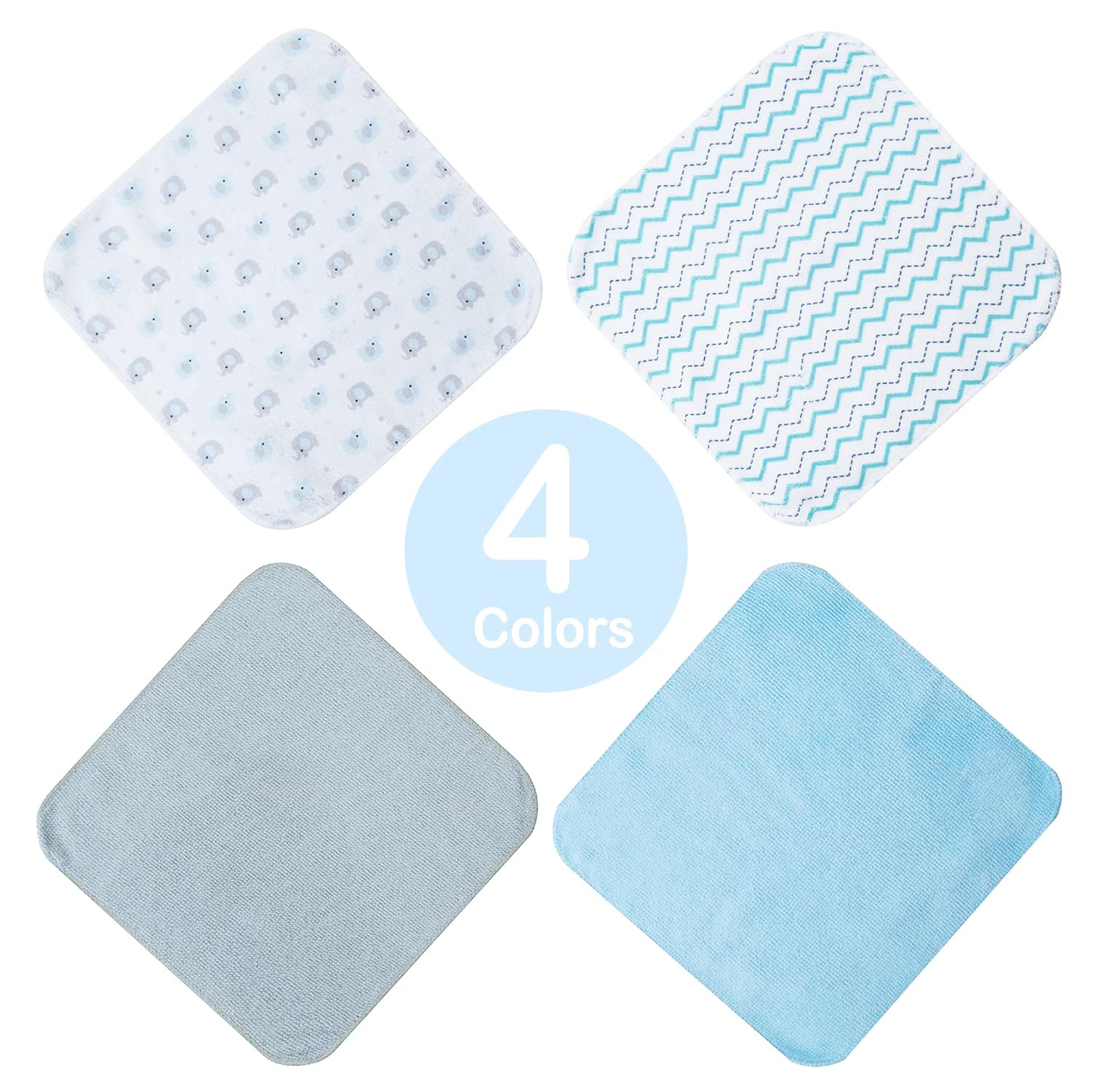 24-Pack Ultra Soft Baby Washcloths - Extra Absorbent & Gentle for Sensitive Skin | 9x9 Inch Unisex Baby Towels for Face & Body Care | Perfect for Newborns, Toddlers & Kids Bath Time (Blue Elephant Design)