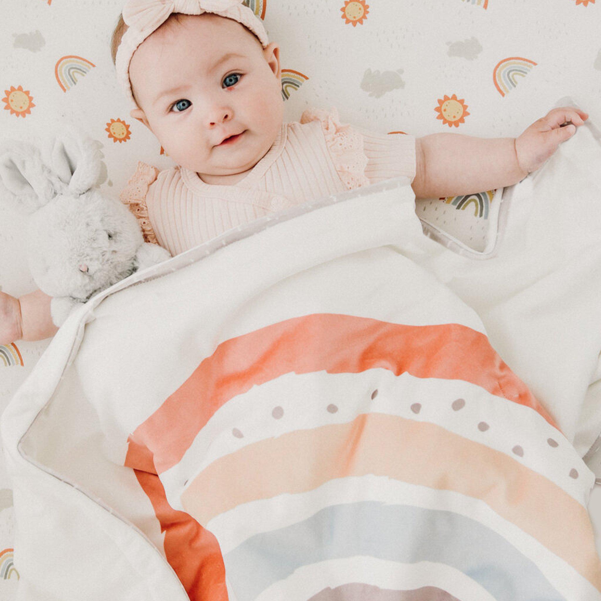 Little Sunshine Rainbow Baby Blanket 41 x 28 Inches - Soft Nursery Blanket for Newborns, Infants & Toddlers - Perfect for Swaddling, Stroller, Crib & Photo Props