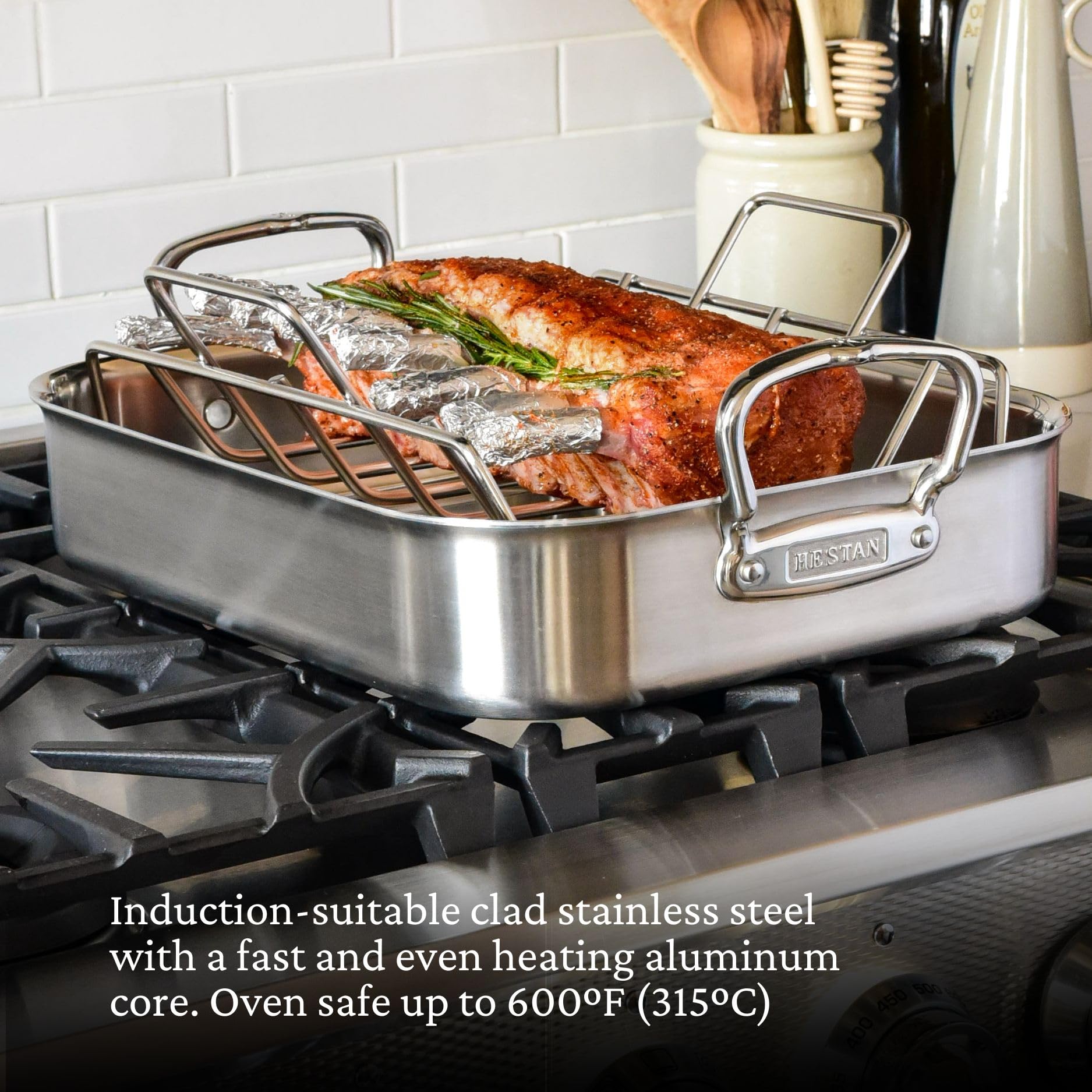 Hestan Stainless Steel Classic Roaster with Rack - Induction Cooktop & Oven Safe - Perfect for Holiday Turkey, Prime Rib & Large Roasts