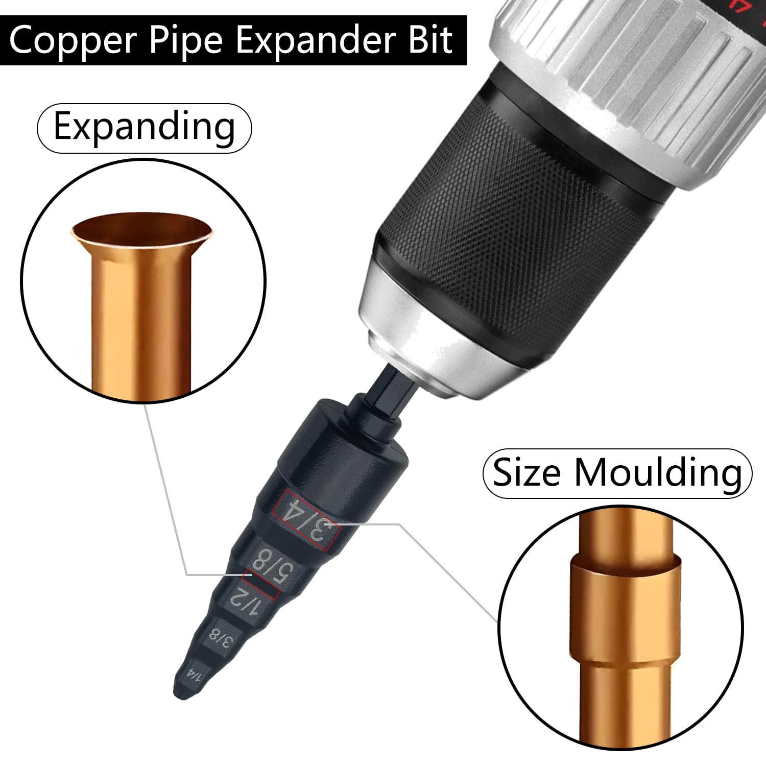 2PCS Professional Copper Tube Flaring Tool Kit - 1/4-inch Hex Shank AC Refrigerant Pipe Expander Set (1/4, 3/8, 1/2, 5/8, 3/4 Inch) for HVAC, Auto AC Repair & Power/Impact Drills - Perfect for Refrigeration System Maintenance & DIY Projects