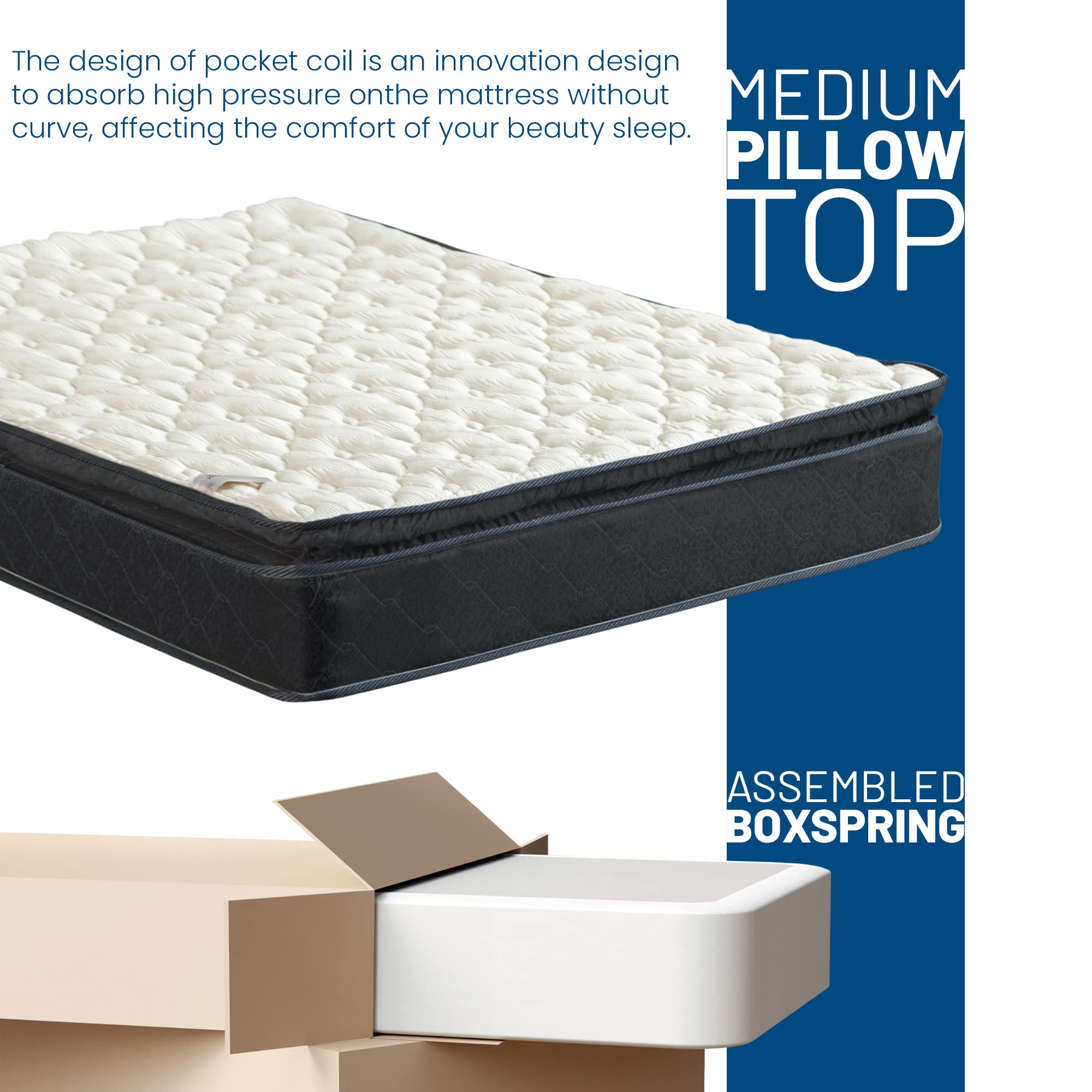 Treaton 9 Inch Twin Medium Firm Hybrid Mattress with Pocket Springs & 4