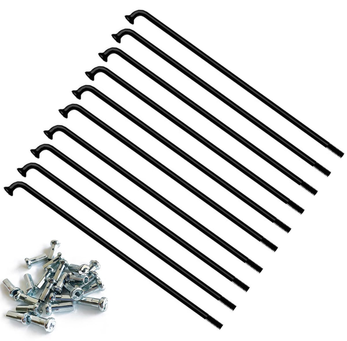 12G Carbon Steel Bicycle Spokes - 2.5mm Diameter J-Bend Spokes (20/40 Pcs) with 12mm Nipples - Compatible with E-Bikes, Motorcycles & Tricycles - Perfect for Wheel Repair, Custom Builds and Off-Road Cycling