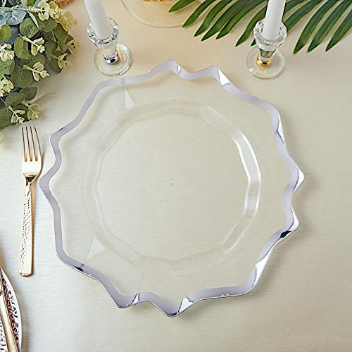 BalsaCircle 6-Pack 13-Inch Clear Silver Plastic Charger Plates with Scalloped Trim - Elegant Wedding, Reception, Party & Event Table Decorations - Perfect for Formal Dinners, Bridal Showers, and Holiday Celebrations
