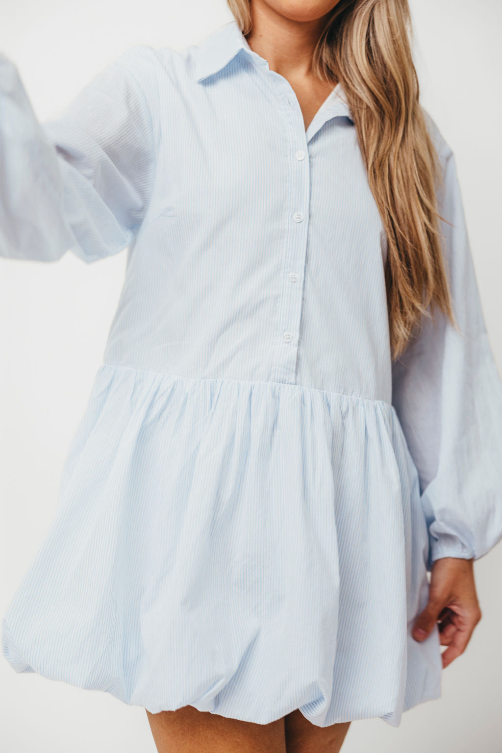 Kyle Bubble Hem Mini Shirt Dress in Sky Blue - Casual Summer Flowy Short Sleeve Dress for Women, Perfect for Beach, Vacation, and Date Night Outfits
