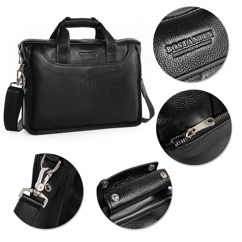 Premium Genuine Leather Briefcase for Men - BOSTANTEN Business Messenger Bag - Durable Laptop Bag for Office, Work & Travel