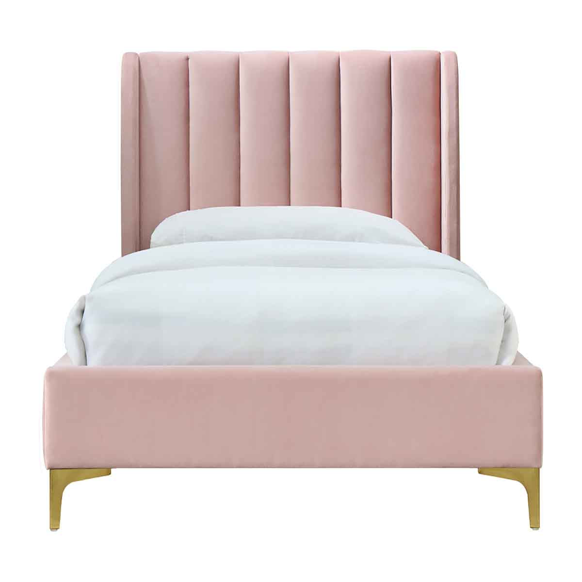 Georgia Velvet King Single Bed Frame - Blush Pink Upholstered Platform Bed with Wooden Slats | Perfect for Small Bedrooms, Guest Rooms & Dormitories