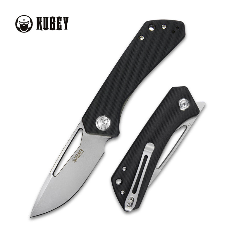 Kubey Thalia Front Flipper EDC Pocket Folding Knife - Black G10 Handle, 3.27