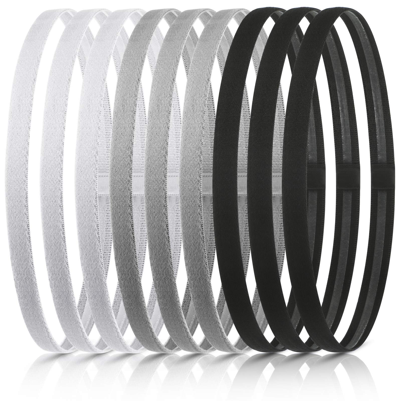 12 Pack Non-Slip Elastic Sports Headbands for Men & Women - Sweat Absorbing Workout Hair Bands with Silicone Grip for Running, Yoga, Tennis, Basketball, Football - Black White Grey Set for Gym & Active Lifestyle
