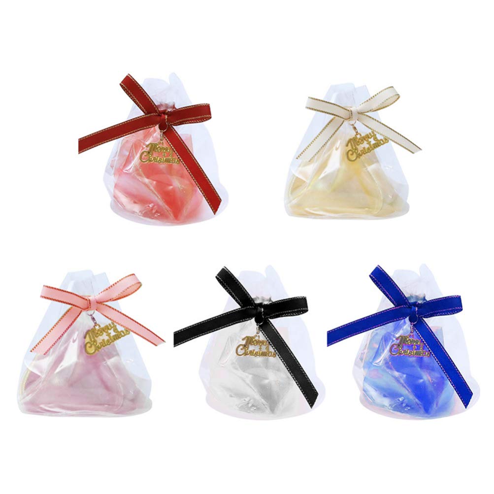 PRETYZOOM 5-Pack Clear Christmas Candy Bags with Mesh Liner & Ribbons - Large Holiday Treat Bags for Party Favors, Gift Giving, and Seasonal Celebrations