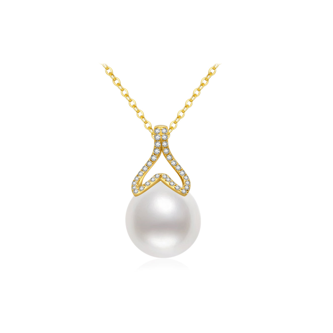 18K Solid Gold Australian White Diamond & Saltwater Pearl Necklace KN00134 - Elegant Jewelry for Weddings, Parties & Special Occasions