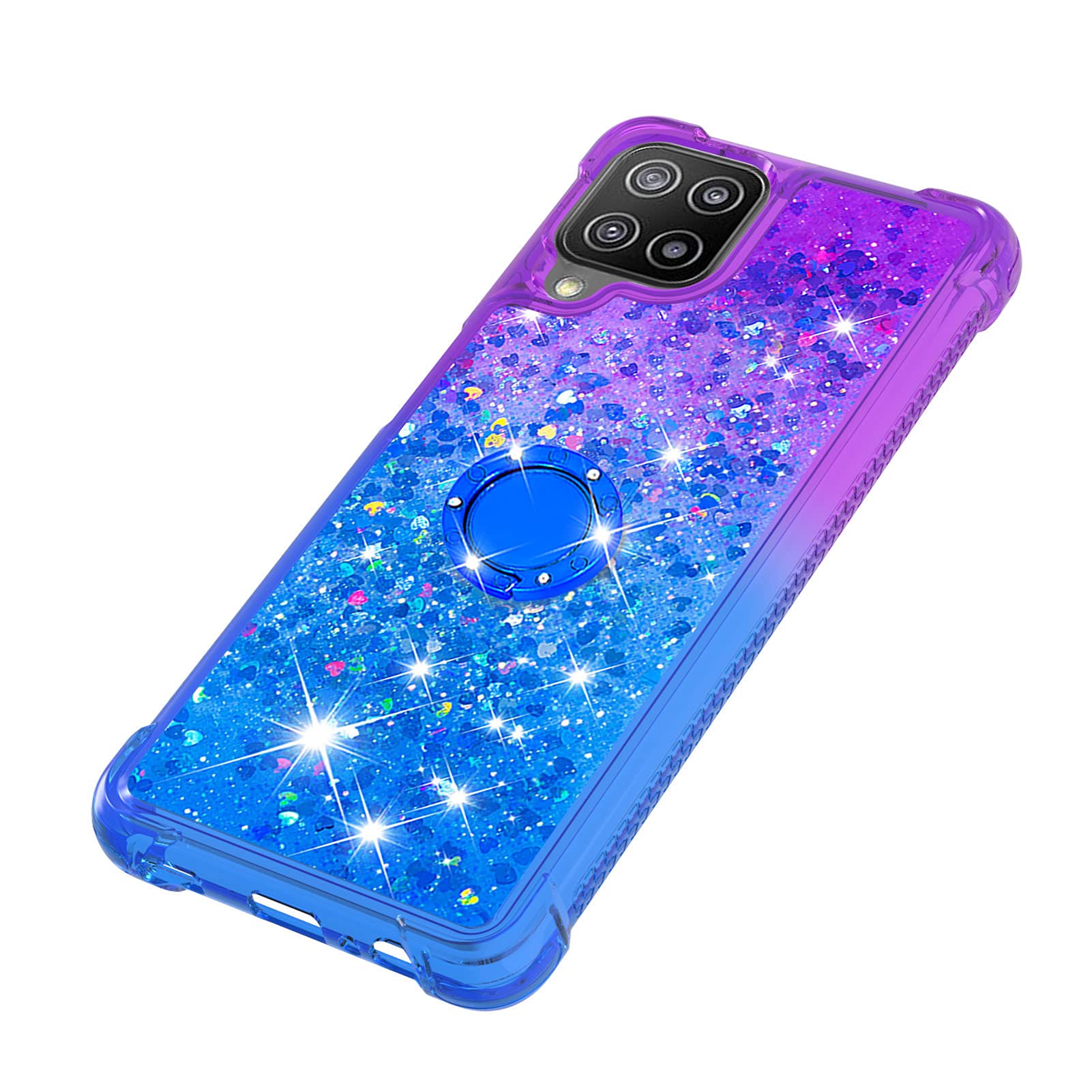 Samsung Galaxy A22 4G Case with Ring Holder - Clear Gradient Quicksand Glitter TPU Cover (Not for 5G Model) | Floating Liquid Design in JB Purple Navy | Perfect for Daily Use, Work & Travel Protection