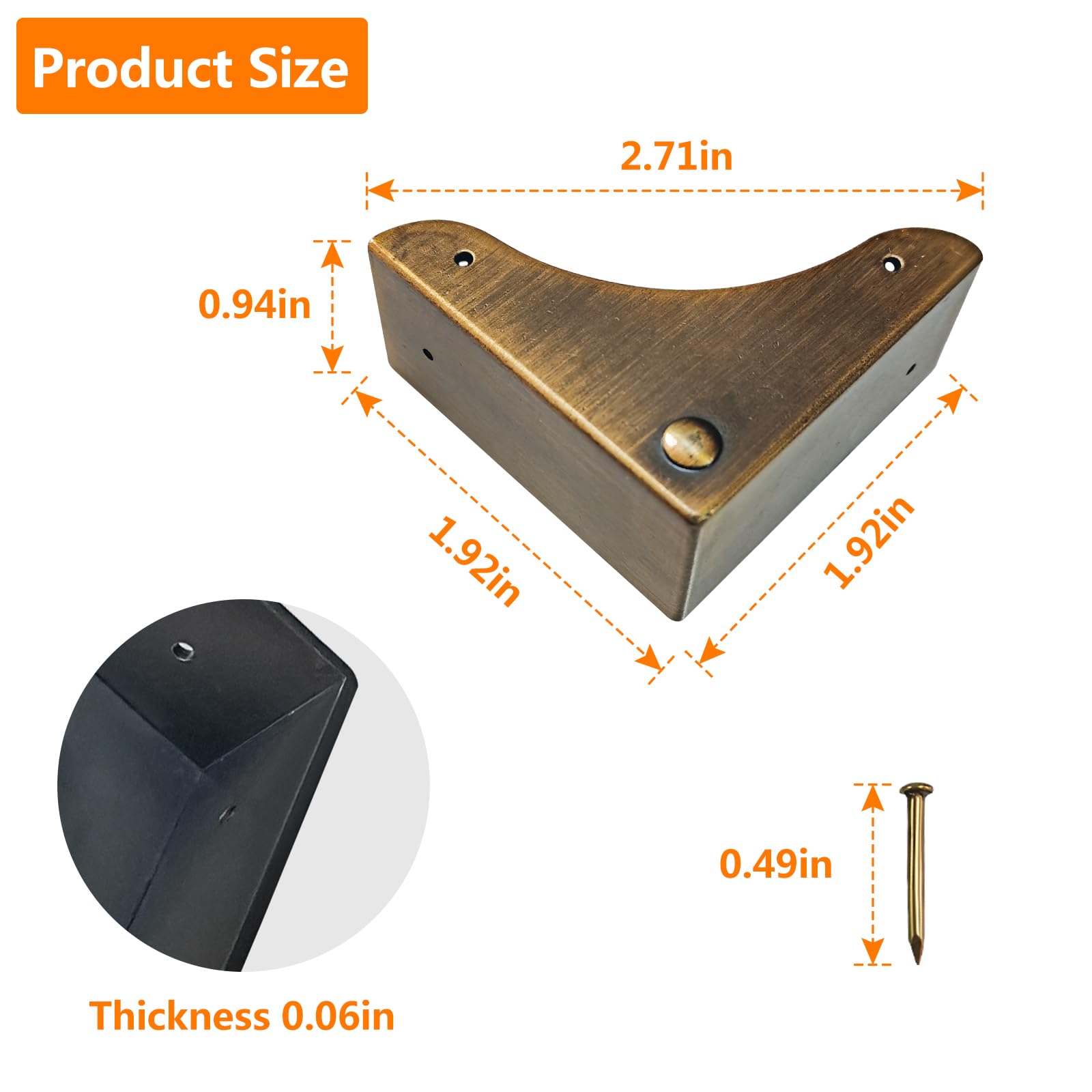 Metal Corner Protectors for Furniture - 4 Pack Edge Guards for Desk, Cabinet, Wooden Box & Case - Decorative & Safety Bumpers for Home & Office Use
