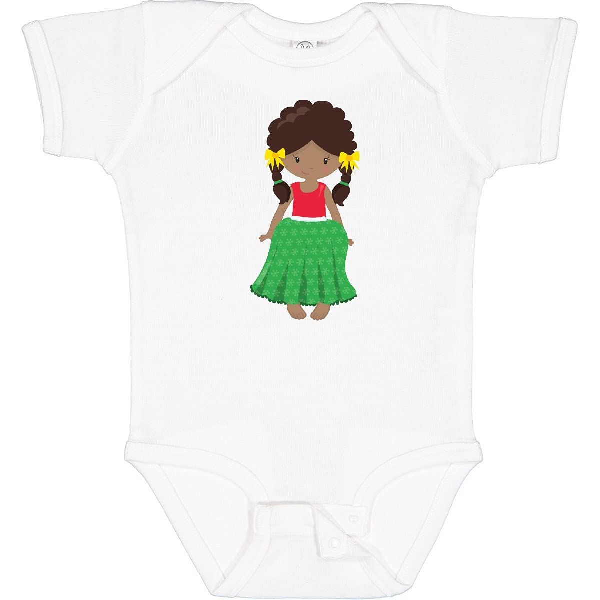 Inktastic African American Girl Fashion Baby Bodysuit with Green Skirt - Cute Outfit for Infants, Toddler Photos, Family Events & Everyday Wear