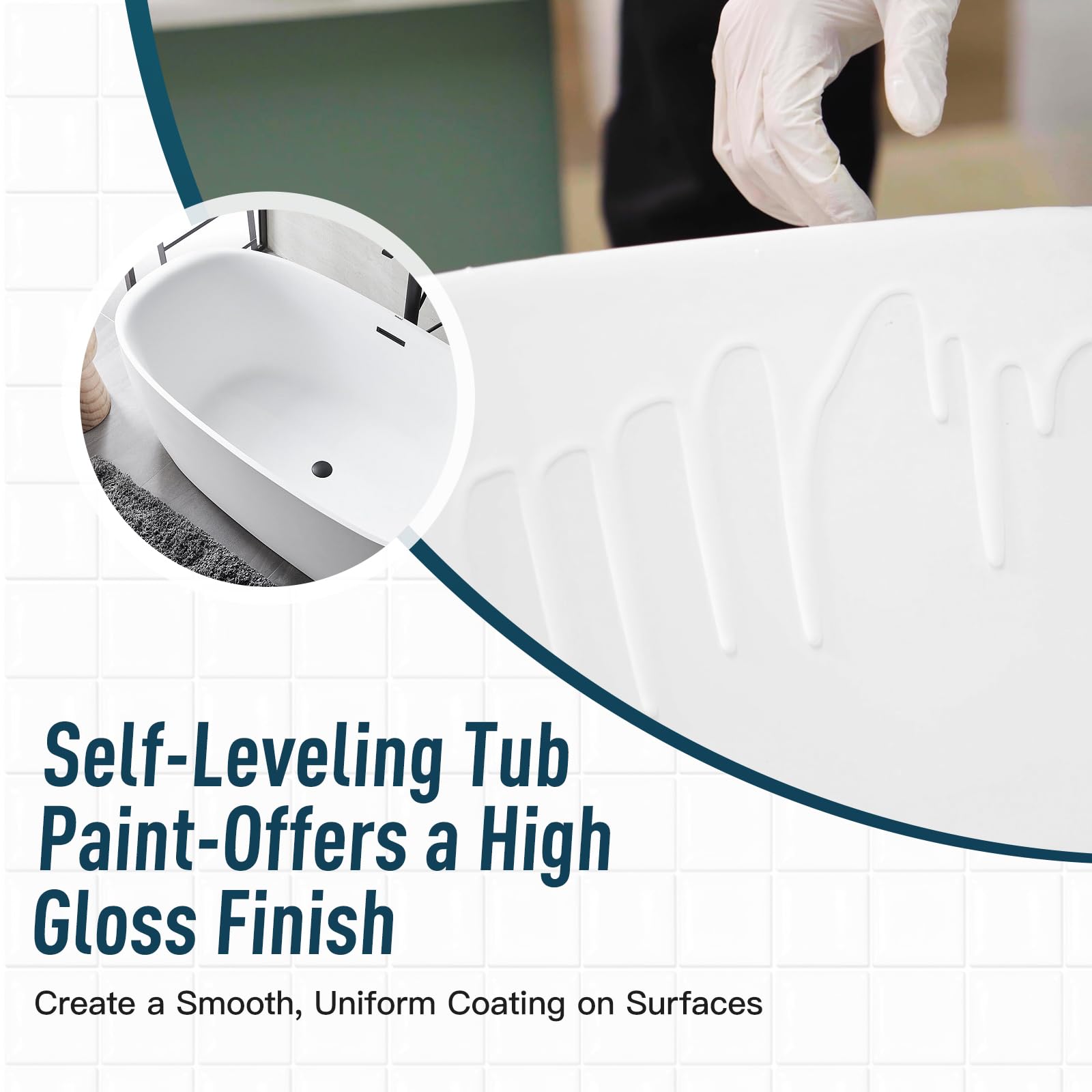 DWIL Tub Refinishing Kit - Epoxy Bathtub Paint & Tile Paint with Tools, Self-Leveling, Low Odor, 20X Thicker Than Regular Sink Paint (Bright Gloss White, 1 Bathtub Size) - Perfect for Bathroom & Kitchen Renovation, DIY Home Improvement Projects