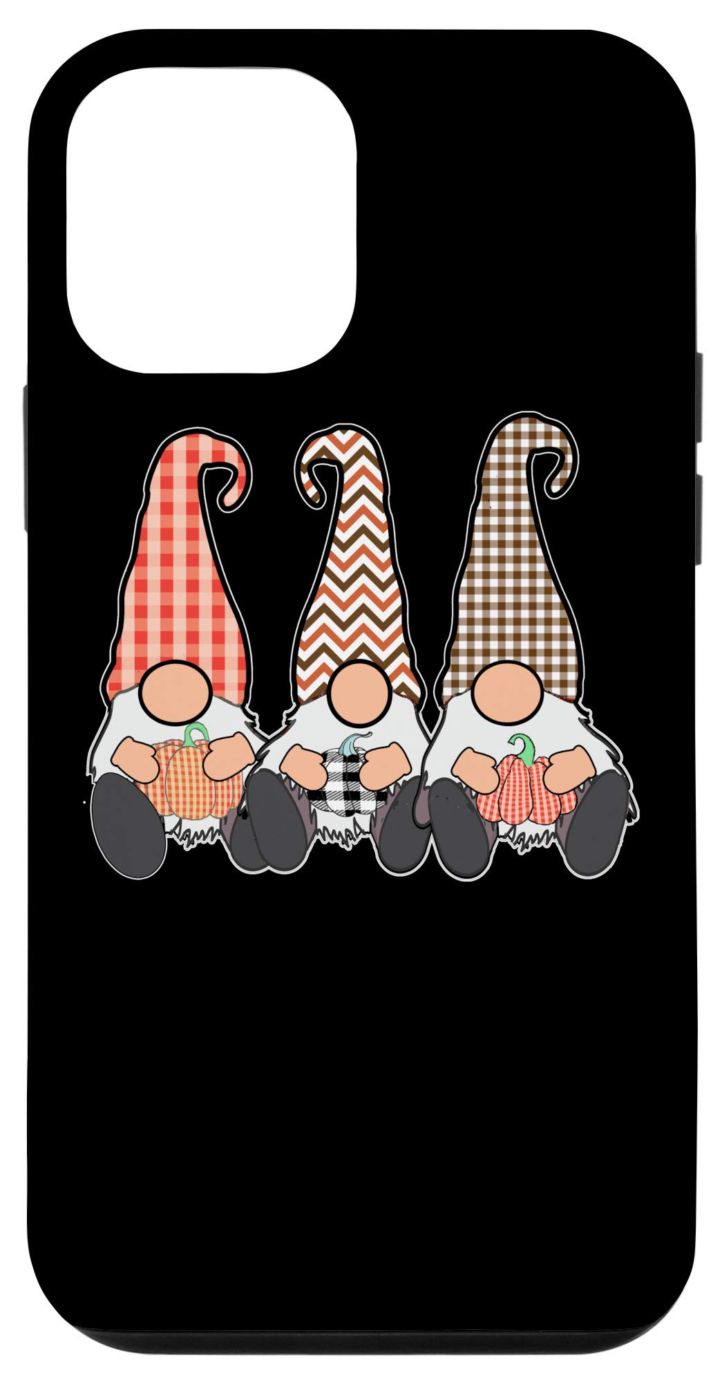 iPhone 12 Mini Case - Nordic Gnomes Fall Thanksgiving Gingham Plaid Pumpkins Design - Perfect for Autumn Holidays, Thanksgiving & Seasonal Decorations