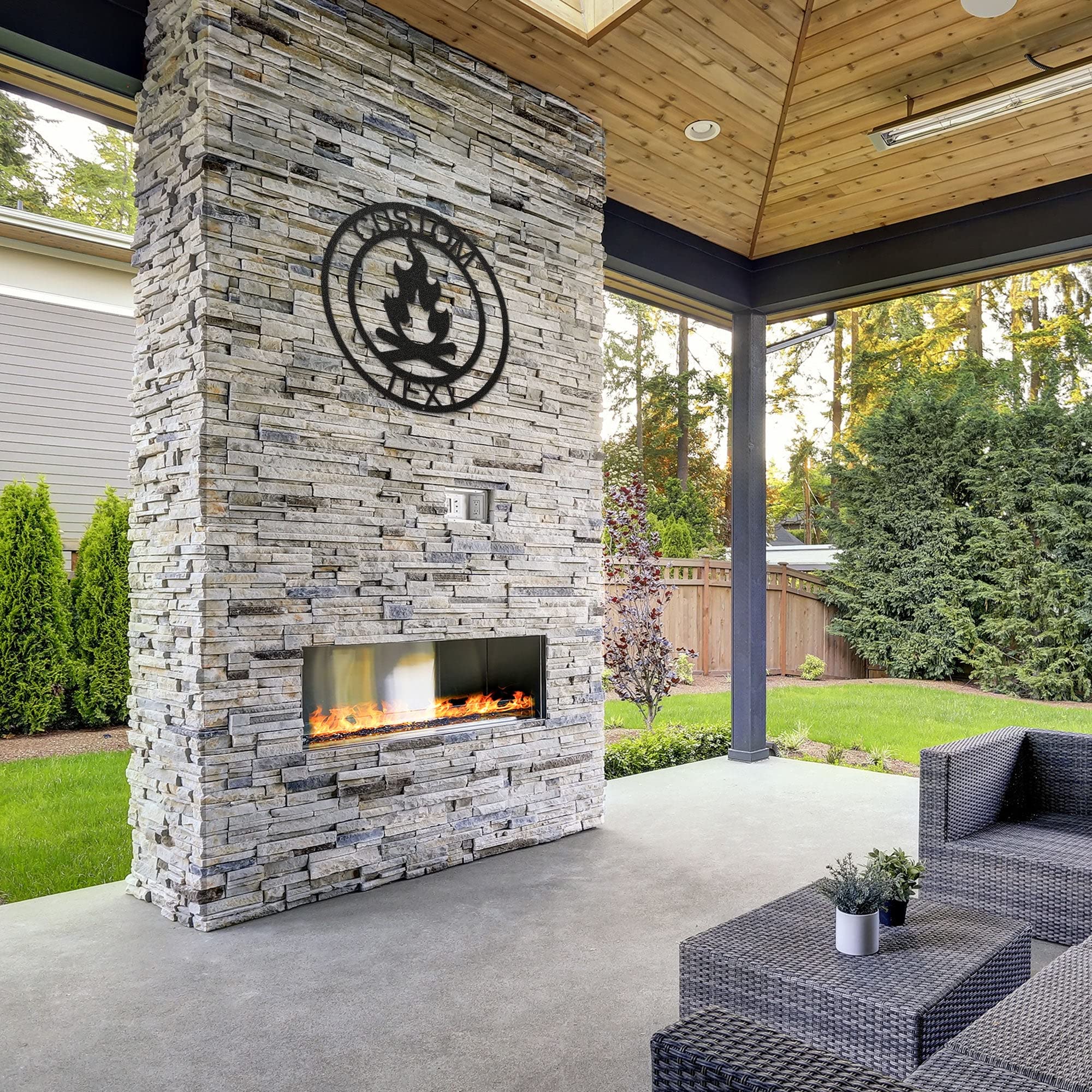 Personalized Campfire Monogram Steel Wall Sign - Indoor & Outdoor Metal Art Home Décor - 18 Inch Silver Wall Hanging for Cabin, Patio, or Living Room