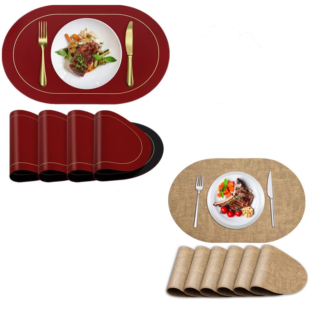 Premium ANUNU Double-Sided Faux Leather Placemats - Heat Resistant, Waterproof & Non-Slip Oval Dining Table Mats - Easy to Clean & Washable - Perfect for Kitchen, Dining Room & Holiday Decor (Set of 4)